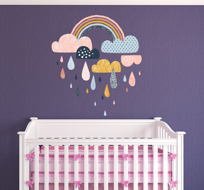 Rainbow Nursery Wall Decal - Watercolor Rainbow & Hearts Wall Decal ...