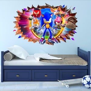 3D Sonic Loch Wandaufkleber für Jungen - Gamer Zimmer Wanddekoration für Kinderzimmer oder Kinderzimmer - Videospiel Wolf Design-BCD1