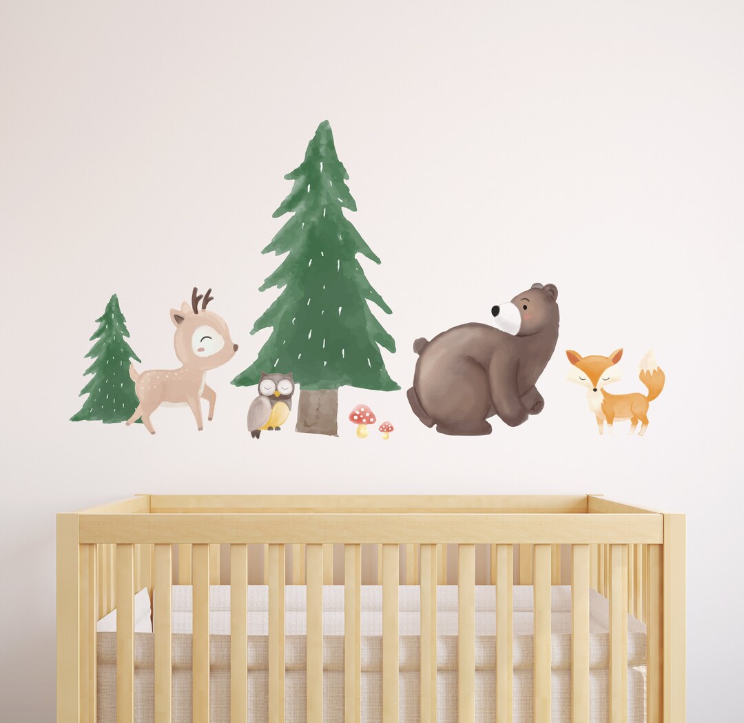 Woodland Animals Friends Pine Tree Wall Decals Stickers - Forest Bear ...