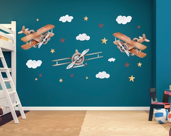 Airplane Wall Decals for Kids Wall Stickers Aircrafts Creative Nursery Wall Decal for Children's Room Bedroom Plane Baby Nursery Wall Decor