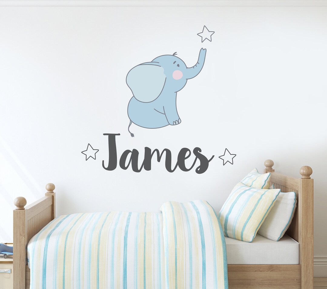 Elephant Name Wall Decal Custom Elephant Nursery Baby Room Etsy