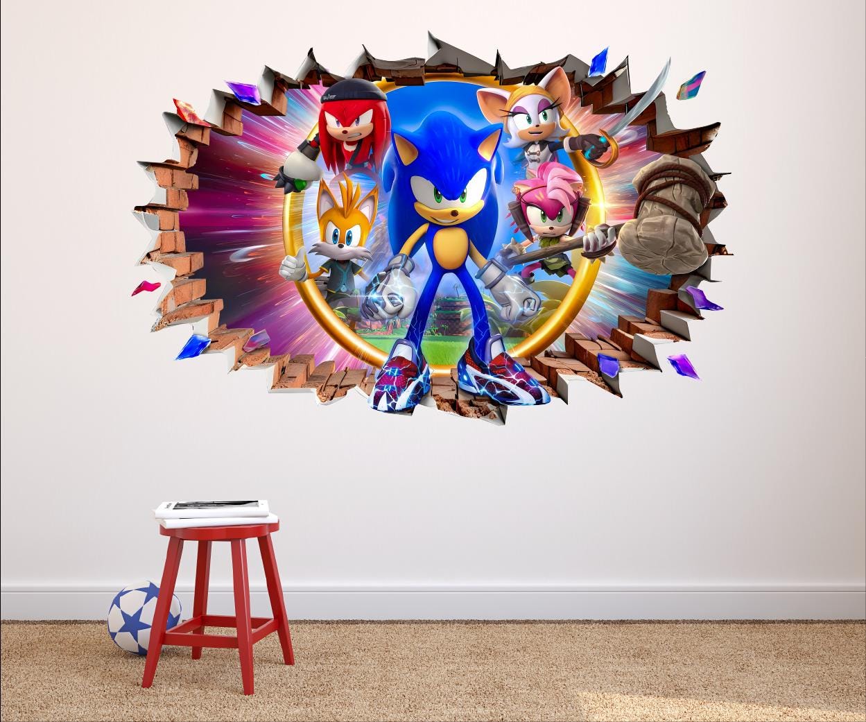 3D Sonic Wall Decal - Wolf Design Gaming Decor for Kids Bedroom ...
