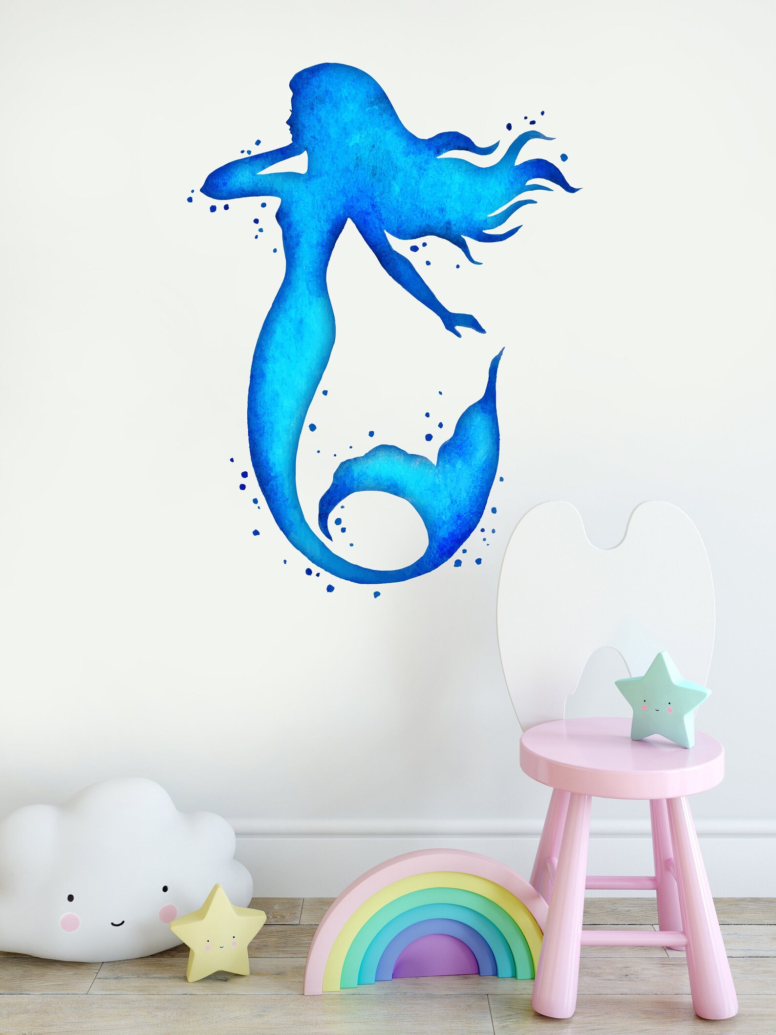 Mermaid Wall Decal - Ocean Mermaid Wall Art Watercolor Sticker ...