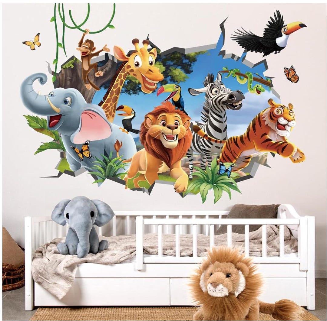 Jungle Animal Wall Decals - 3D Safari Nursery Wall Decor for Baby Room ...