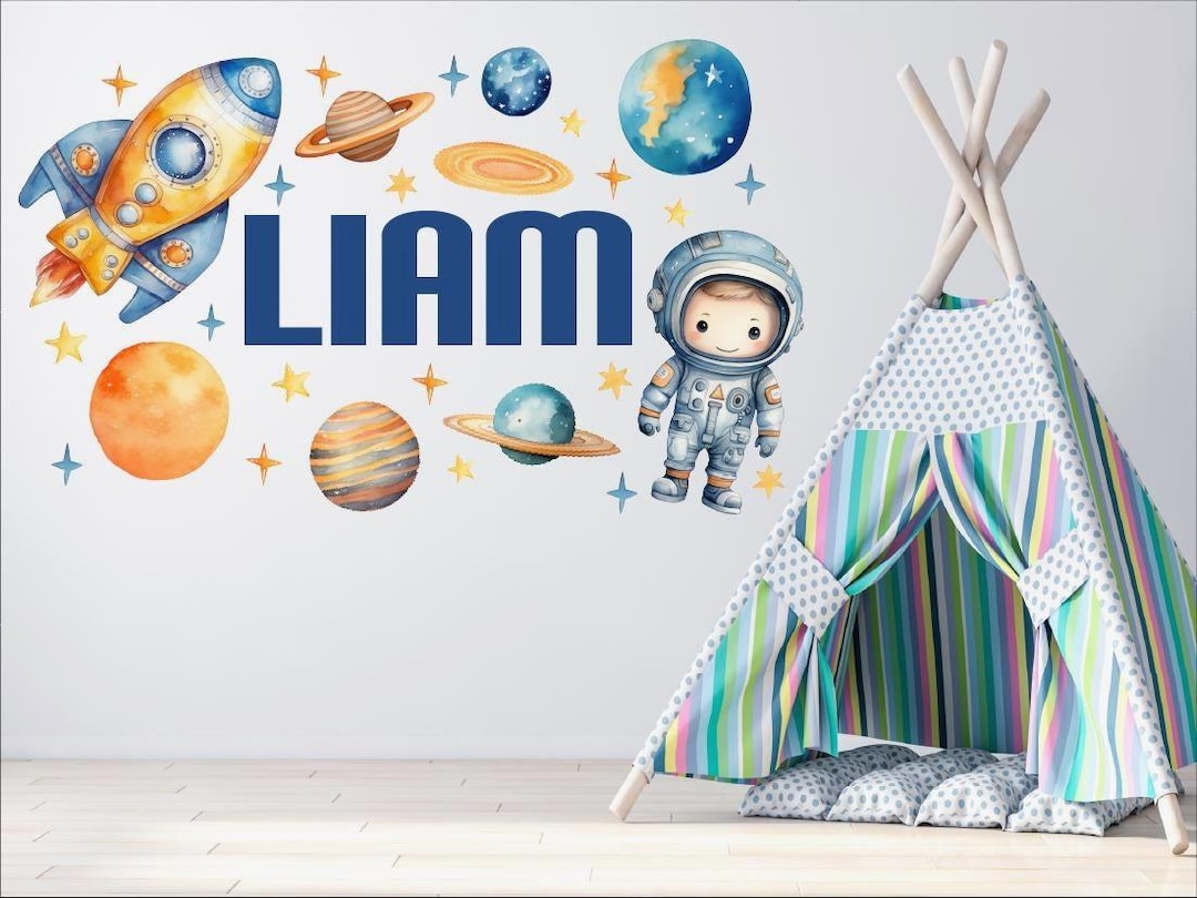 Personalized Space Name Wall Decal - Custom Astronaut Rocket Planets ...