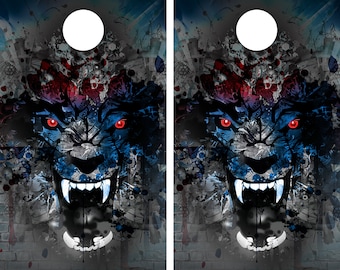 Angry Wolf Cornhole Wrap Skin Board Gameboard