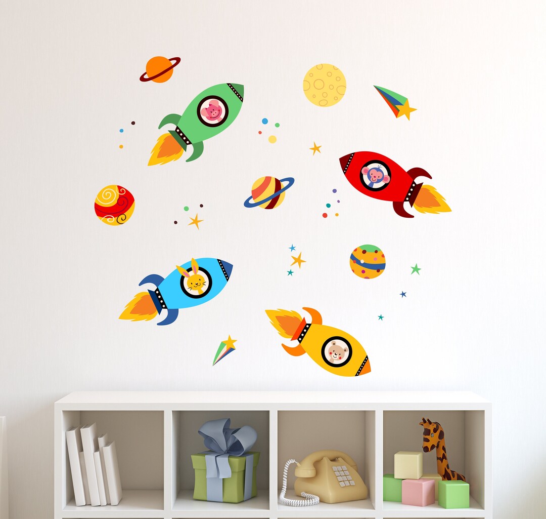 Outer Space Rocket Wall Decal Set Rocket Wall Decals Kids Etsy