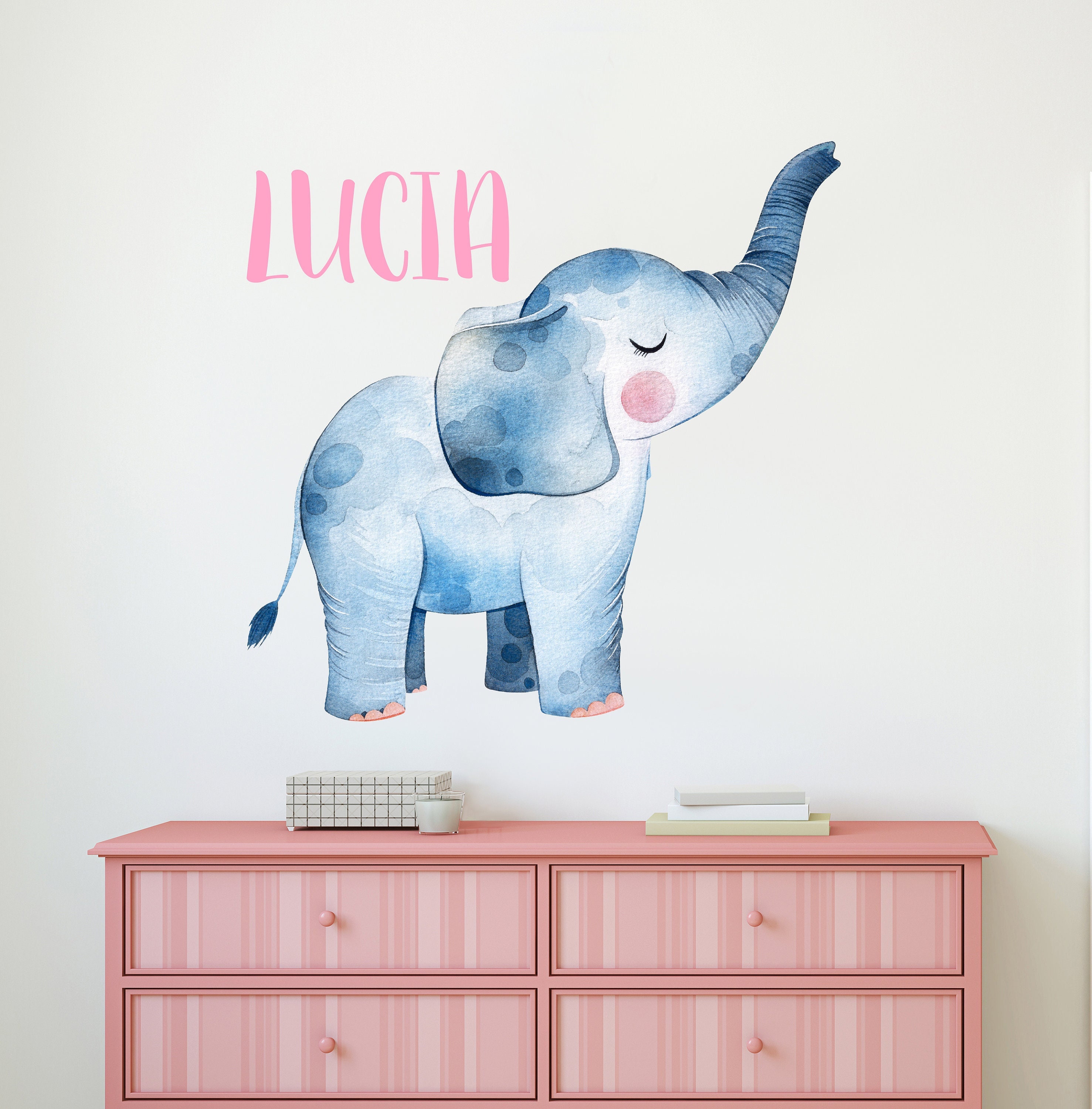 2 Elephant Wall Sticker Vinyl Decals Kids Nursery Baby Decor Personalised Name 