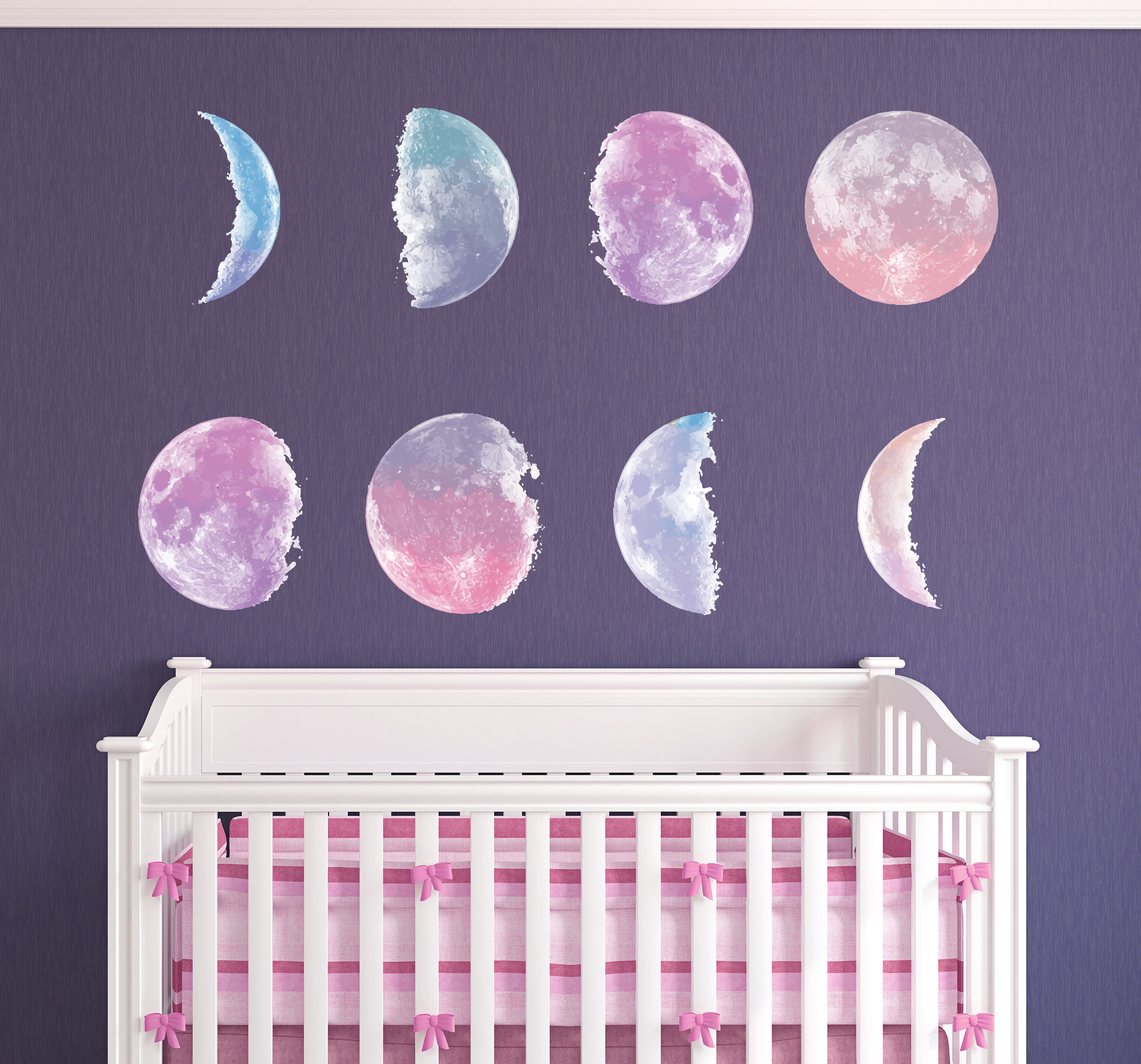 Moon Cycle Phases Wall Decal  - Crescent Moon Full Moon Waxing Gibbous New Moon Hipster Modern Wall Art Vinyl Sticker