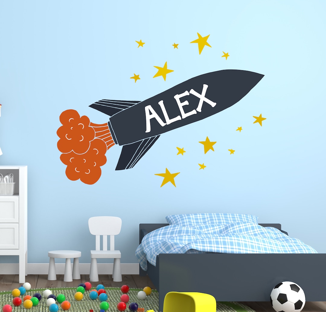 Personalized Name Rocket Wall Decal - Custom Name Spaceship Wall ...