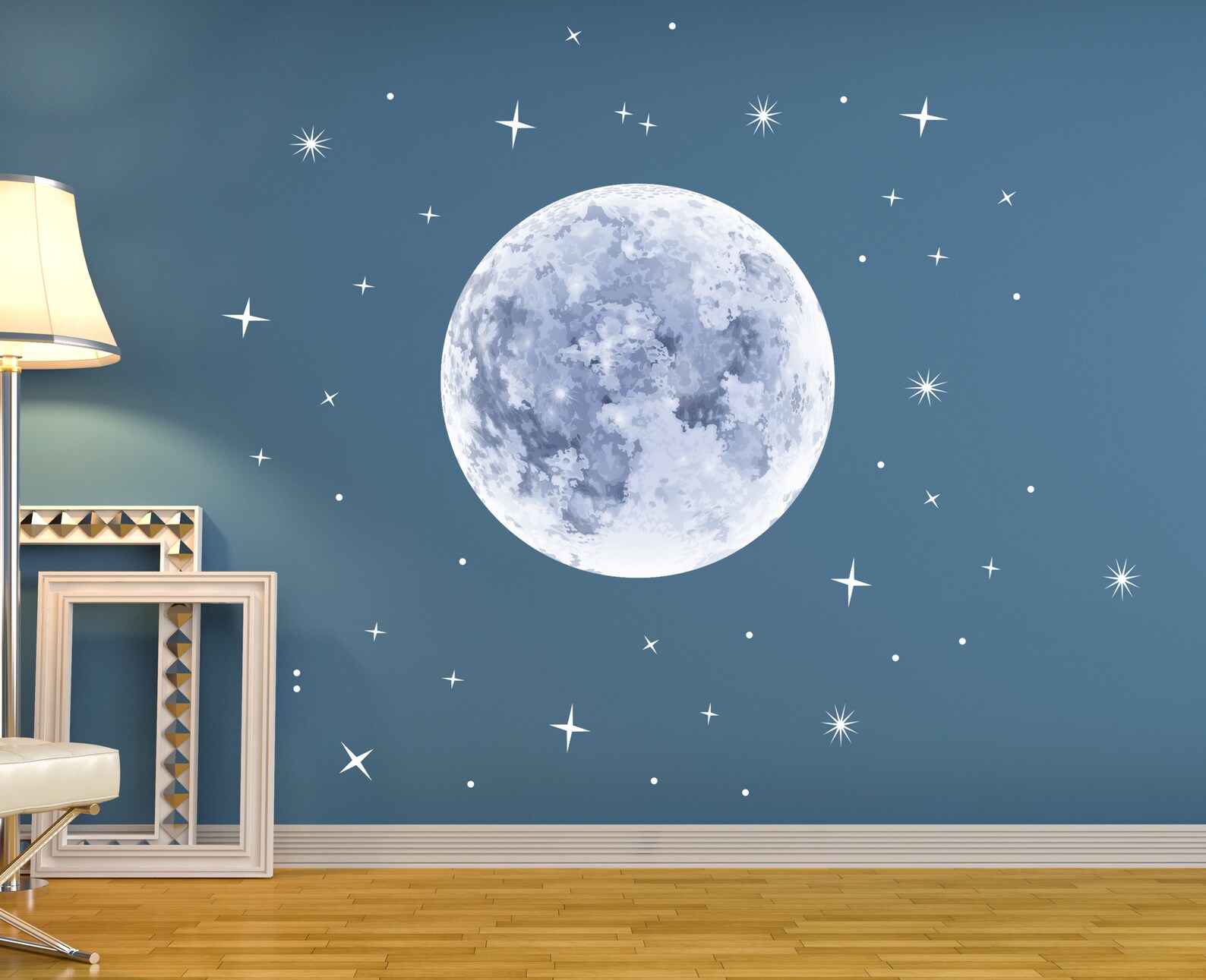 Moon & Stars Wall Decal Moon Space Wall Sticker Moon Stars Etsy