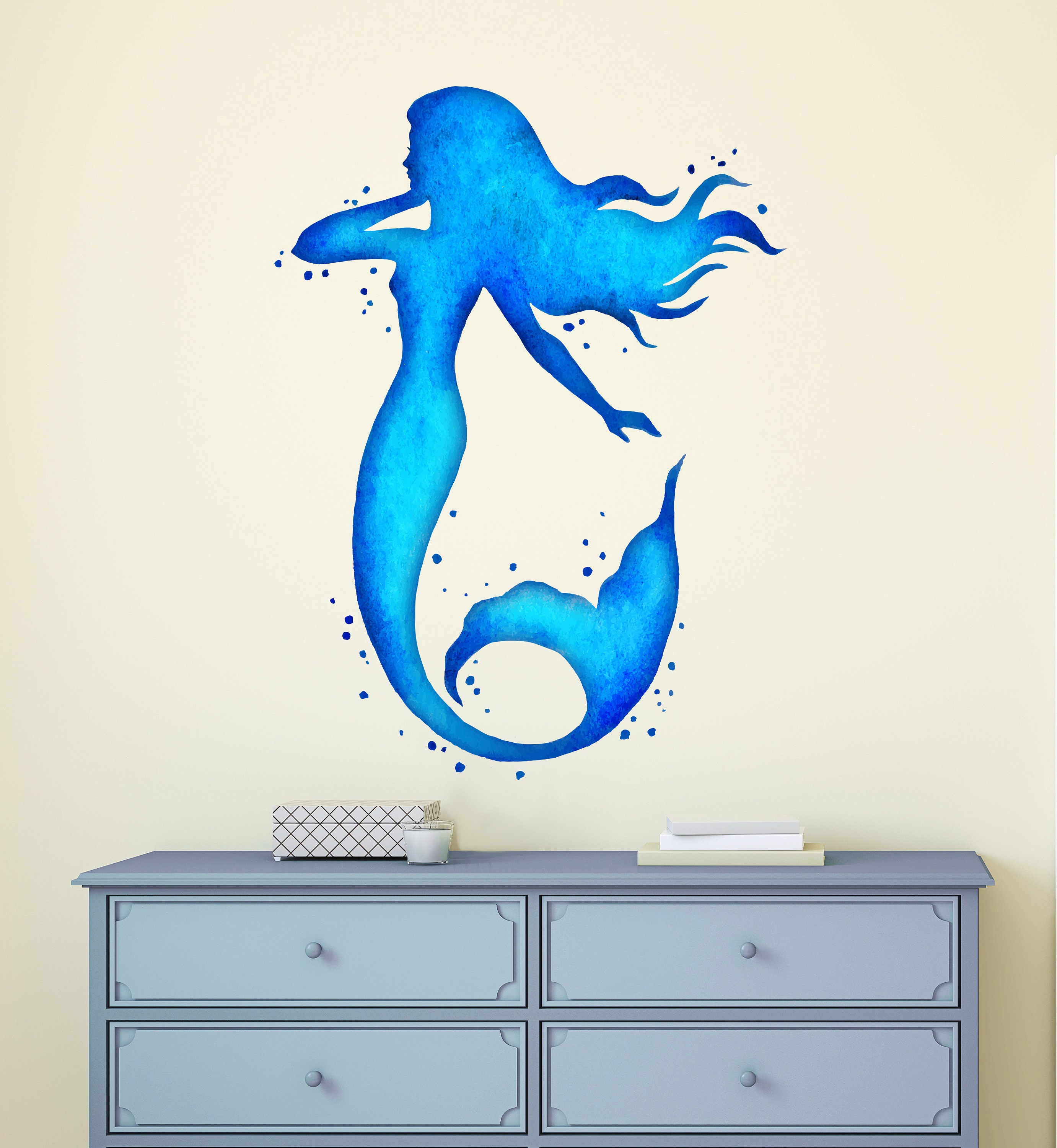 Mermaid Wall Decal - Ocean Mermaid Wall Art Watercolor Sticker ...