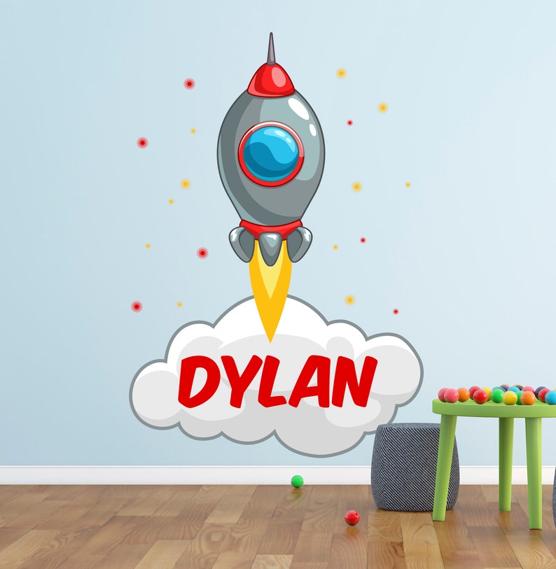 Personalized Rocket Wall Decal - Custom Name Vinyl Sticker for Kids ...