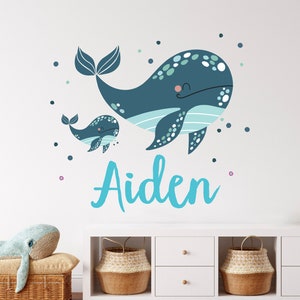 Personalized Whale Name Wall Decals for Kids - Nautical Whales Wall Stickers - Nursery Wall Decals - Under The Sea Wall Decor for Kids