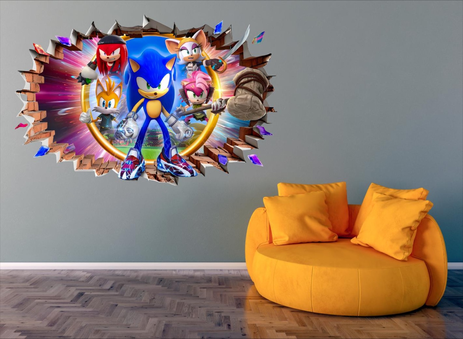 3D Sonic Wall Decal - Wolf Design Gaming Decor for Kids Bedroom ...
