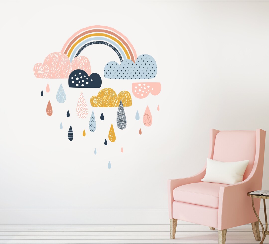 Rainbow Nursery Wall Decal - Watercolor Rainbow & Hearts Wall Decal ...