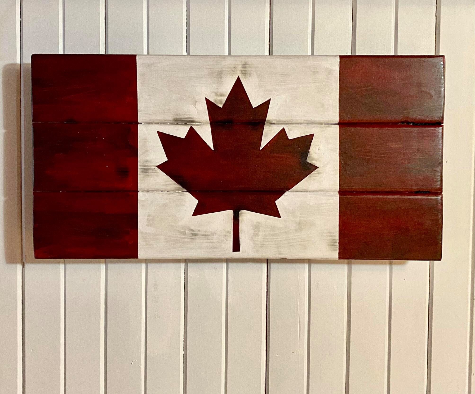 Canadian Wood Flag Medium Etsy