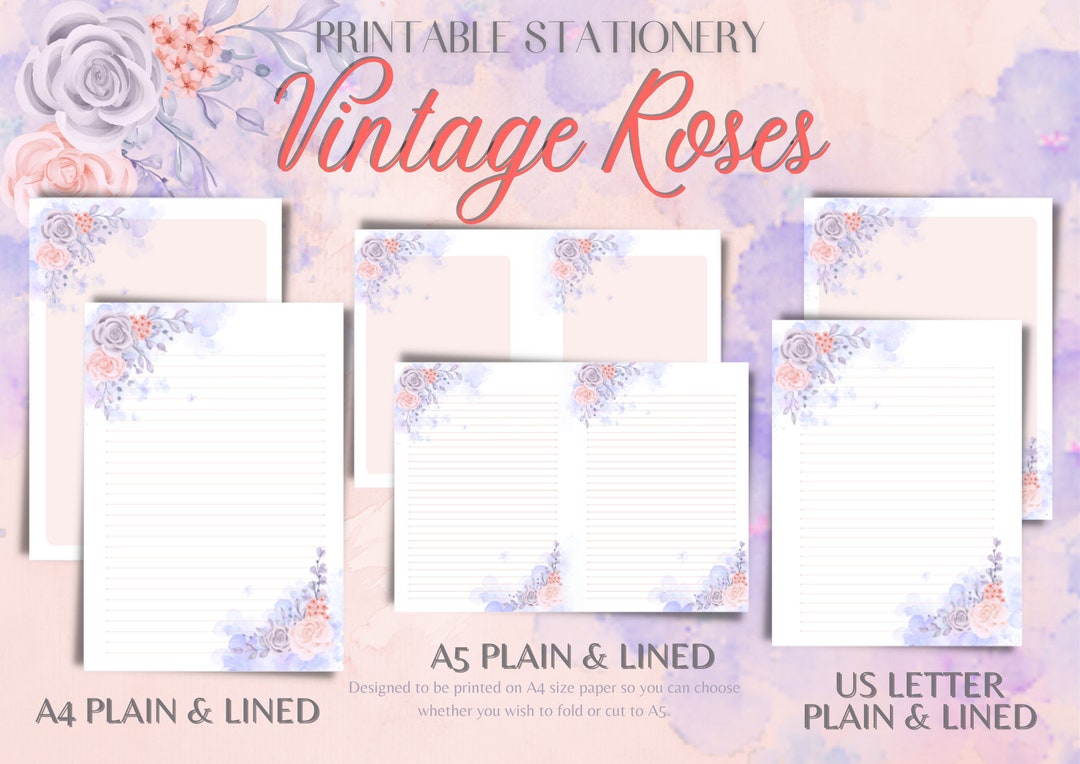 Vintage Roses PRINTABLE Notepaper, Floral Writing Paper, Unlined Paper ...