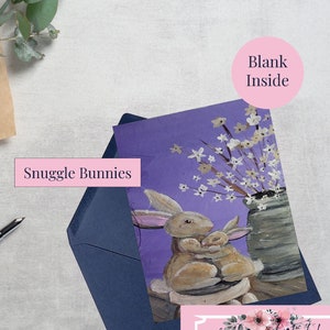 Snuggle Bunnies - Greeting Card - Flowers - Blank Card - Collage Wall Print - Functional Artwork