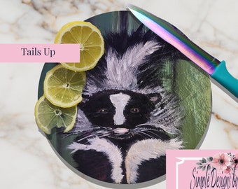 Tails Up Skunk - Glass Cutting Board - Woodland - Functional Artwork for Your Kitchen - Personalization