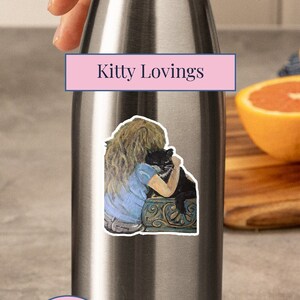 Child and Tuxedo Cat - Die-Cut Vinyl Sticker - Best Friends - Gloss or Holographic Finish - Vibrant and Durable - Kitty Lovings