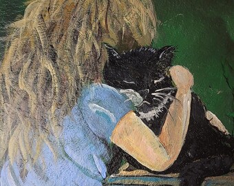 Cat and Child  Acrylic Painting Reproductions | Art Print |  Bookmark | Greeting Card | Magnet | Phone Grip | Tote | Sticker