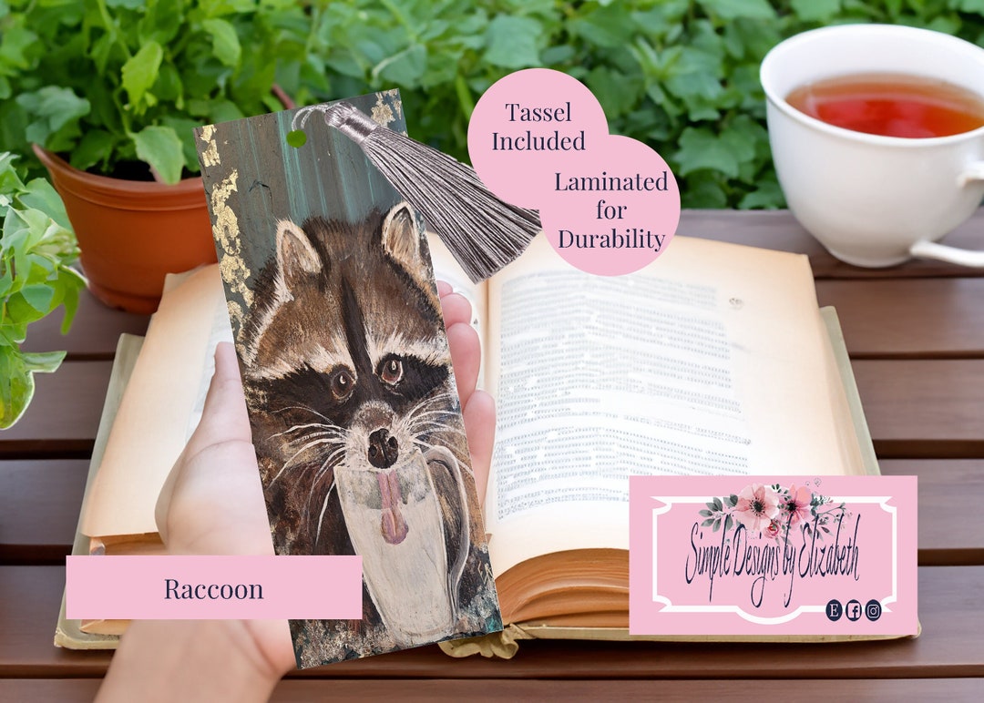 Raccoon Drinking Milk Laminated Bookmark: Personalized Woodland Art - Etsy