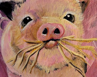 Pig Acrylic Painting Reproductions | Art Print |  Bookmark | Greeting Card | Magnet | Phone Grip | Tote | Sticker