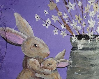 Bunnies Acrylic Painting Reproductions | Art Print |  Bookmark | Greeting Card | Magnet | Phone Grip | Tote | Sticker