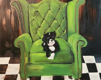 Dog Black and White Acrylic Painting Reproductions | Art Print |  Bookmark | Greeting Card | Magnet | Phone Grip | Tote | Sticker