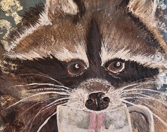 Raccoon Acrylic Painting Reproductions | Art Print |  Bookmark | Greeting Card | Magnet | Phone Grip | Tote