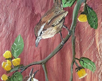 Birds Carolina Wrens Acrylic Painting Reproductions | Art Print |  Bookmark | Greeting Card | Magnet | Phone Grip | Tote | Sticker