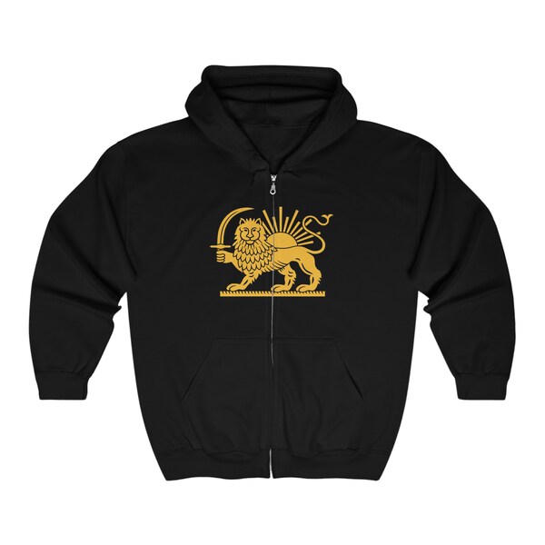 Persia Full Zip Hoodie Unisex, Persia Zip Hooded Sweatshirt Unisex, Persian Flag Lion and Sun, Persian Nature Zip Hoodie