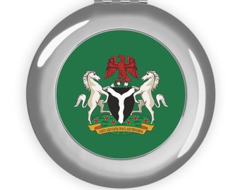 Nigeria Compact Travel Mirror, Nigerian Compact Makeup Mirror, Nigeria Coat of Arms, African Travel Gift, African Accessories, Nigeria