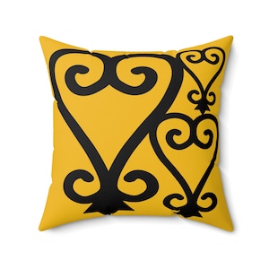 Gelbes Adinkra Dekokissen, Sankofa Quadrat Wurfkissen, Sankofa Adinkra Symbol, afrikanisches Kissen, Ghana Wohndekor, ghanaisches Innenbüro