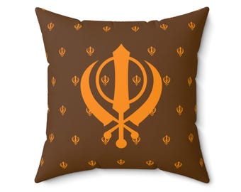 Sikh kunstsuède sierkussen Khanda monogram kussen Khanda symbool Aziatisch kussen Sikh Home decor Punjabi cadeau voor Singh Kaur Desi thuiskantoor