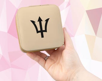 Barbados Travel Jewelry Case Barbados Trident Compact Jewelry Organizer Ring Earring Travel Case Caribbean Jewelry Gift