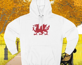 Wales Unisex Pullover Hoodie, Wales Unisex Cotton Blend Hoodie, Wales Three-Panel Fleece Hoodie, Welsh Dragon, Welsh Apparel, Welsh Gift