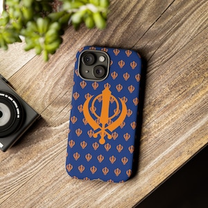Blue Khanda Phone Case, Sikh Mobile Phone Case, Khanda Symbol, iPhone, Samsung, Google Pixel, Sikh Gift, Khalsa Gift, India Phone Case