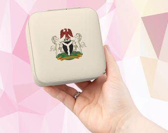 Nigeria Travel Jewelry Case Nigeria Emblem Compact Jewelry Organizer Ring Earring Travel Case African Jewelry Gift