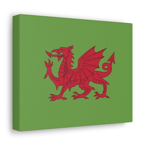 Wales Gallery Wrap Green, Welsh Canvas Gallery Print, Red Dragon of Wales, Wales Wall Art, Welsh Decor, Welsh Gift, United Kingdom