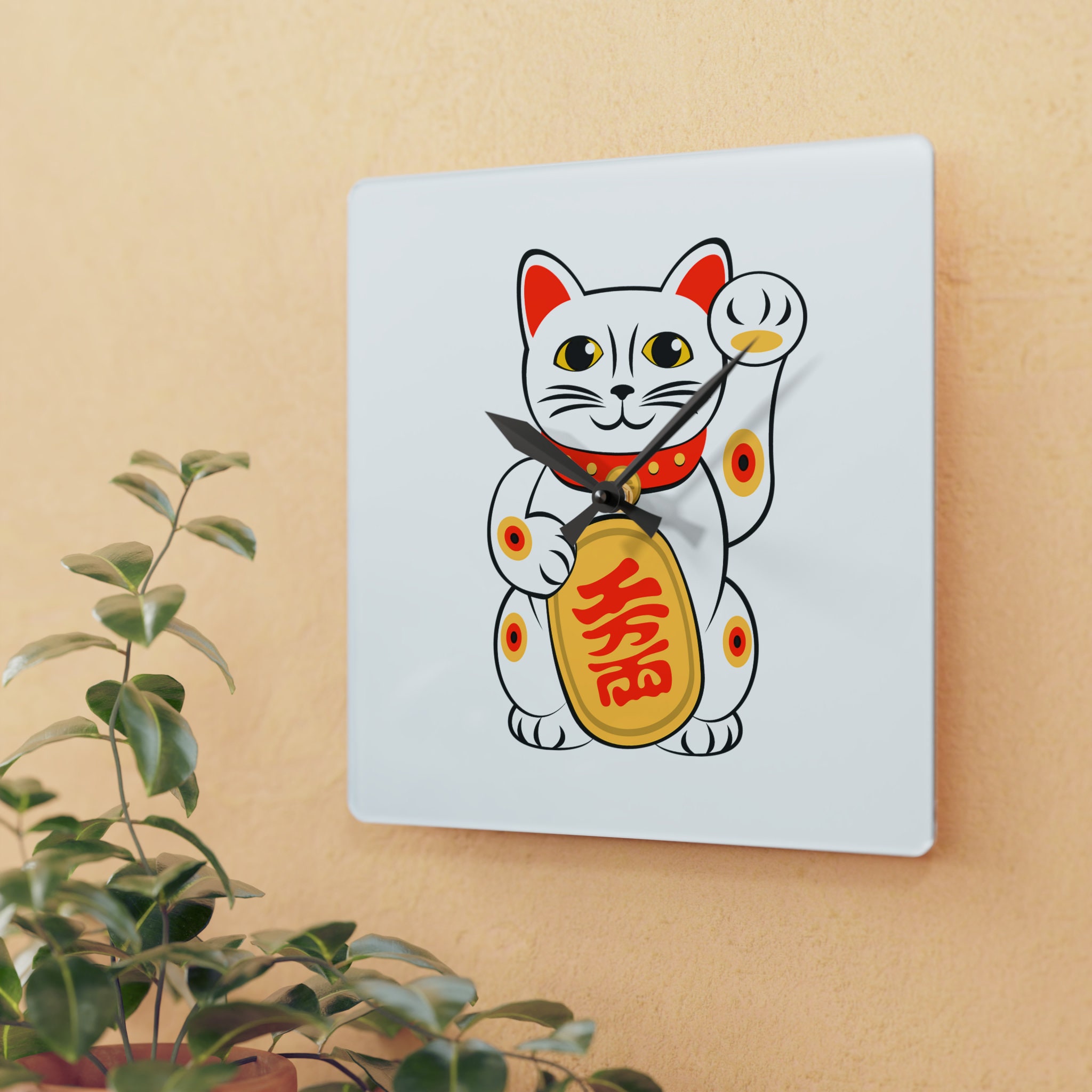 Maneki Neko Acrylic Wall Clock | Japanese Wall Decor | Asian Home