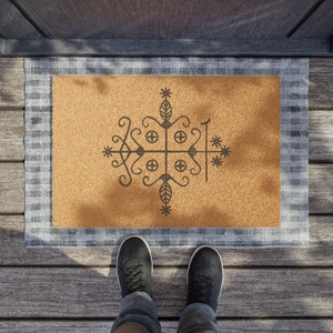 Haitian Vèvè Doormat, Haitian Spirit Cosmogram Doormat, Papa Legba Vèvè, Guardian of Spirit World Gates, Haitian African Spirituality, Haiti
