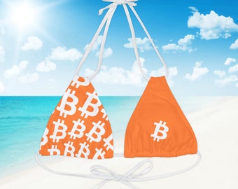 Bitcoin String Bikini Top, Bitcoin Triangle Bikini Top, Bitcoin BTC, Crypto Swimwear Women, Global Crypto
