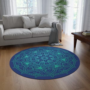 Tapis rond mandala violet, tapis de chambre de méditation, décoration de bureau à domicile bouddhiste, art déco himalayen