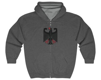 わ!ドイツ フード付きスウェット ドイツ フルジップ パーカー ユニセックス、ドイツ ジップ フード付き