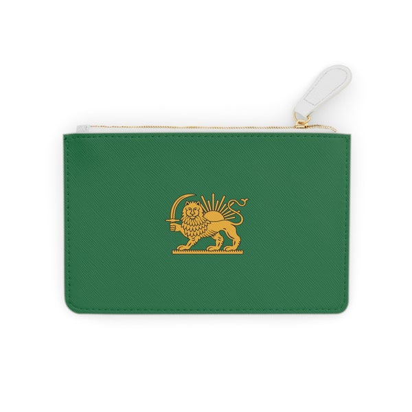 Persia Mini Clutch Bag Green, Persia Mini Clutch Purse, Persia Flag Lion and Sun, Persian Clutch Wallet, Persian Gift