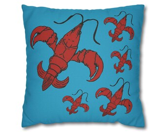Funda de almohada Aqua Crawfish SOLAMENTE Funda de almohada Louisiana Crawfish Crawfish Fleur de Lis Crawfish Boil Decor Decoración criolla cajún Louisiana Home