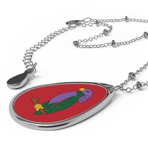 Dominica Oval Pendant with Necklace Dominican Pendant and Necklace Dominica Parrot Dominica Gift for Her Caribbean Necklace Dominica Jewelry