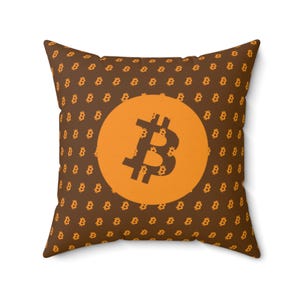 Bitcoin Faux Suede Pillow BTC Monogram Pillow Bitcoin Crypto Decor Crypto Home and Office Crypto Gift Bitcoin House Gift Crypto Pillow